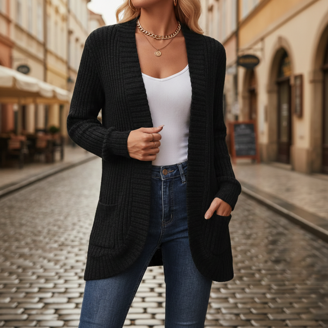 Offene, langärmelige Strickjacke für Damen | Vestea