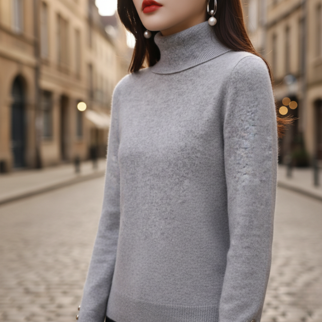 Damen Rollkragenpullover mit Knöpfen | Vestea