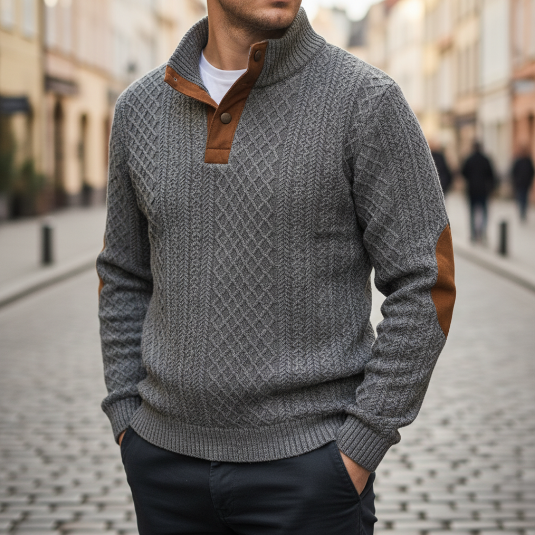 Herren Strickpullover mit Stehkragen und Knopfleiste | Vestea