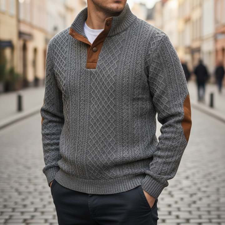 Herren Strickpullover mit Stehkragen und Knopfleiste | Vestea