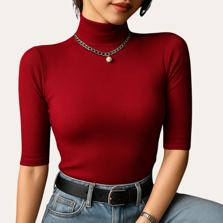 Rippenstrick Rollkragen Top Damen Slim Fit Halbarm | Vestea