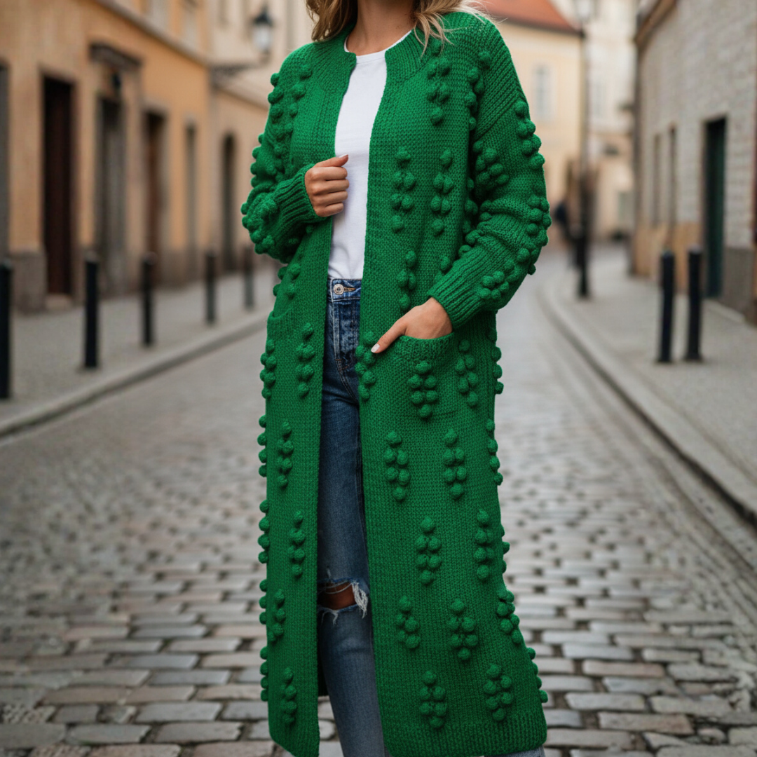 Damen Lange Grobstrick-Strickjacke mit Zopfmuster | Vestea