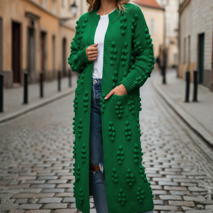 Damen Lange Grobstrick-Strickjacke mit Zopfmuster | Vestea