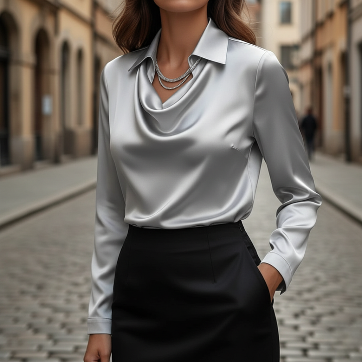 Damen Bluse mit Wasserfallausschnitt Elegant | Vestea