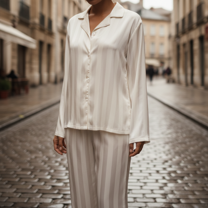 Damen-Satin-Pyjama-Set mit Streifen | Vestea