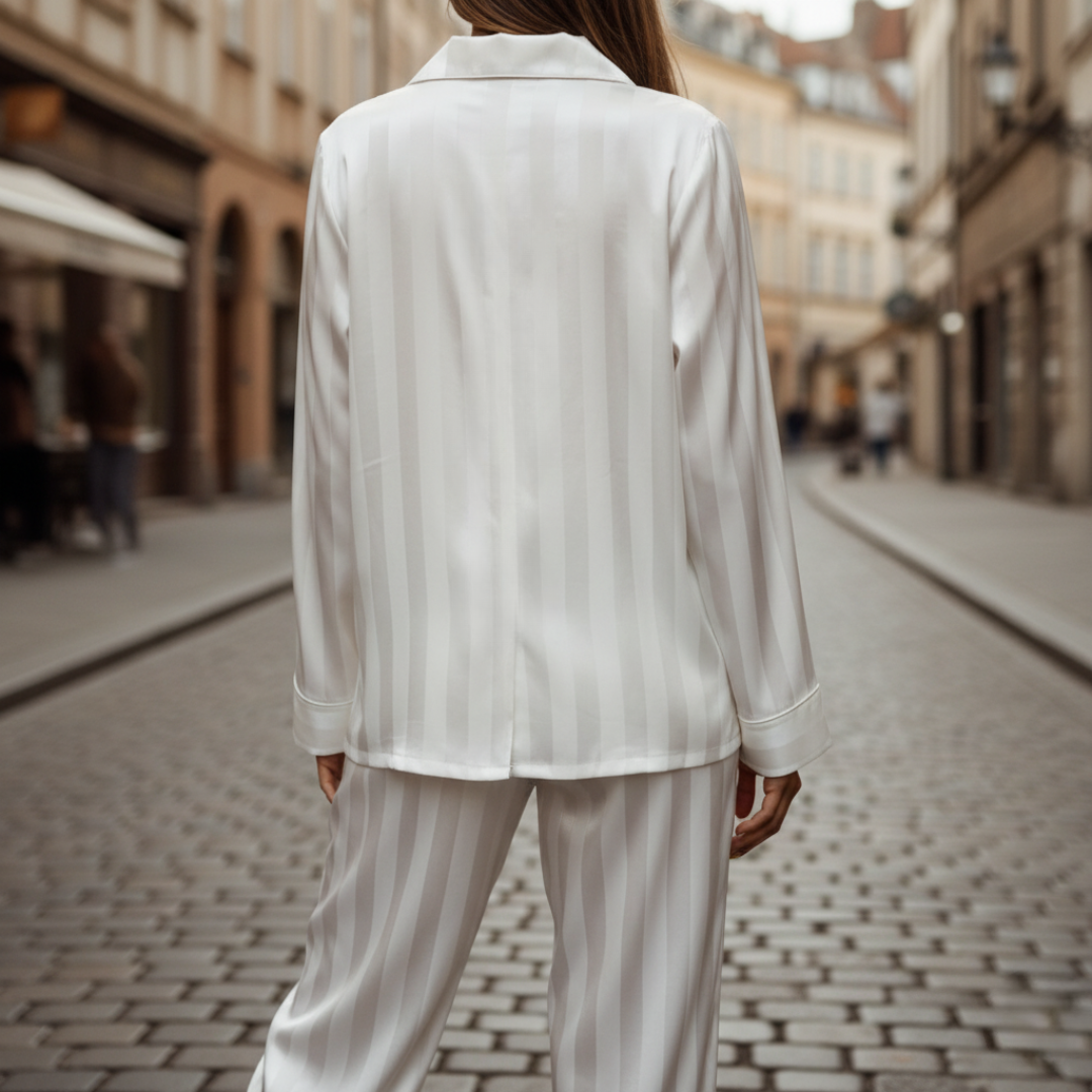 Damen-Satin-Pyjama-Set mit Streifen | Vestea