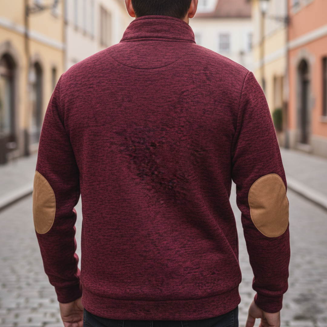 Herren Strick-Sweater Stehkragen Knopfleiste Ellbogenpatches | Vestea