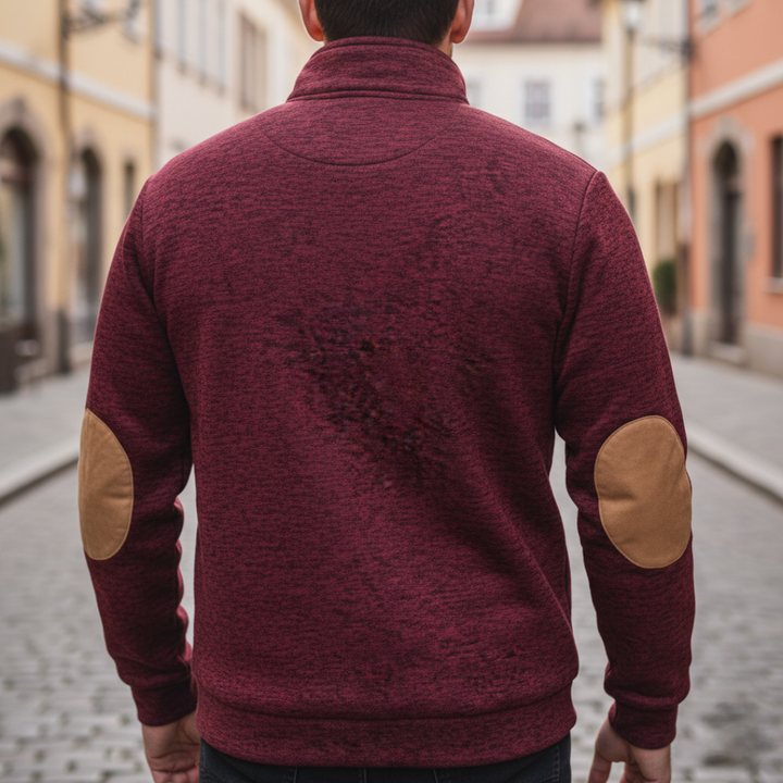 Herren Strick-Sweater Stehkragen Knopfleiste Ellbogenpatches | Vestea