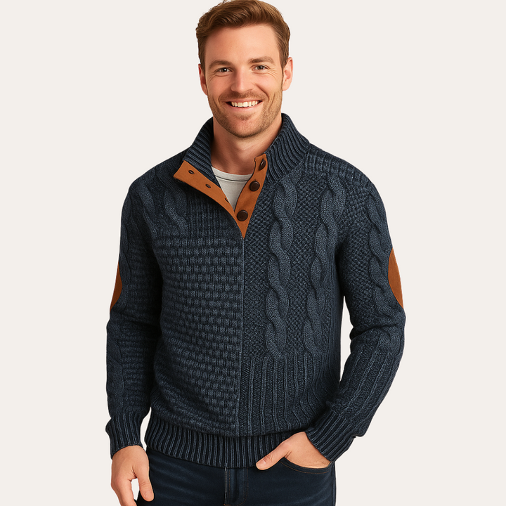 Herren Strickpullover mit Zopfmuster und Stehkragen | Vestea