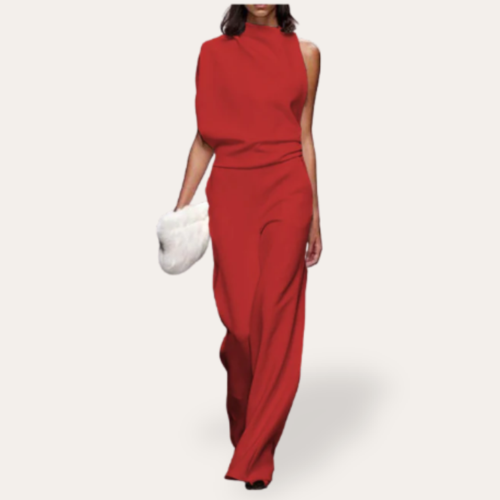 Damen Ein-Schulter Jumpsuit Elegant Weitbein Festlich | Vestea