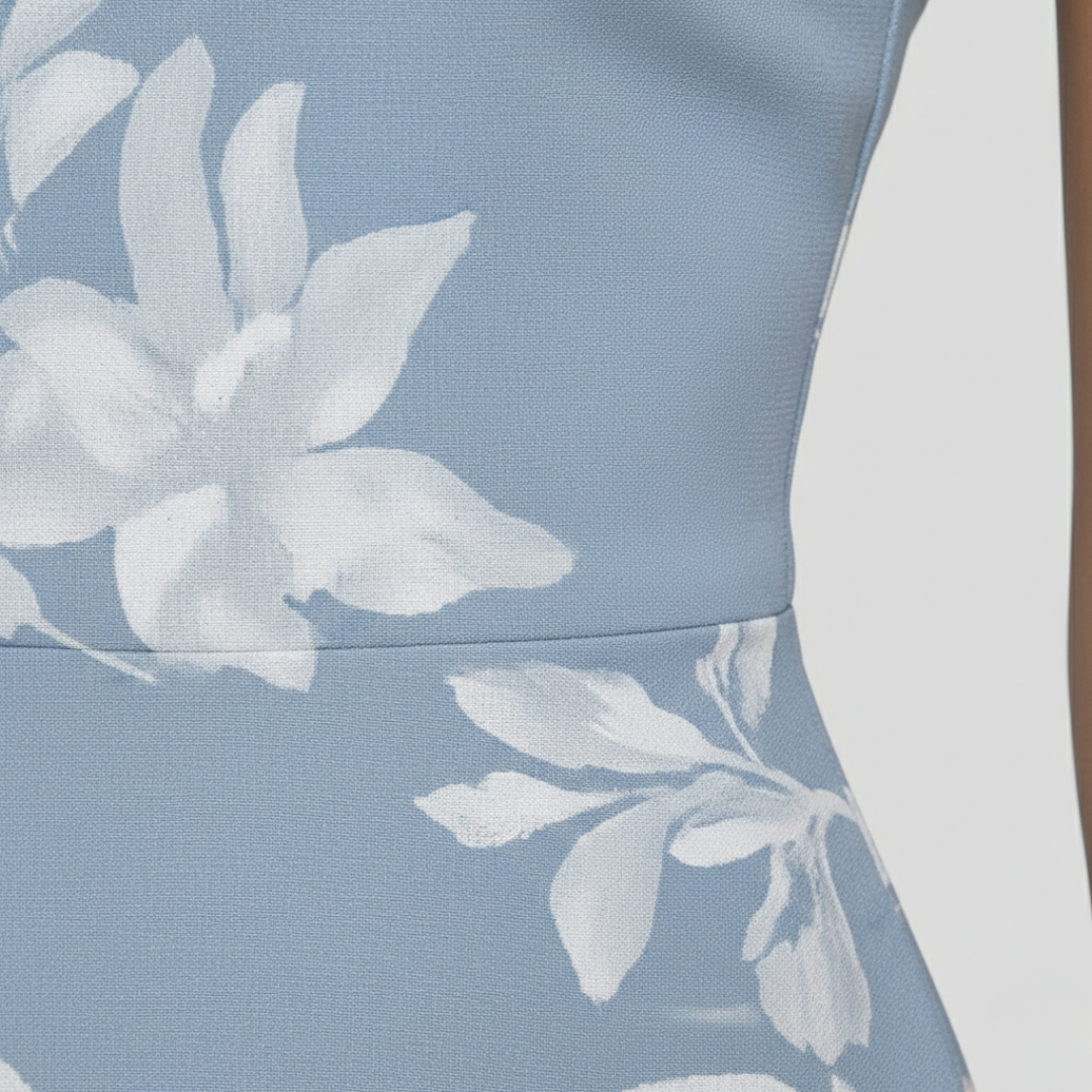 Robe mi-longue à fleurs pour femme, épaules dénudées