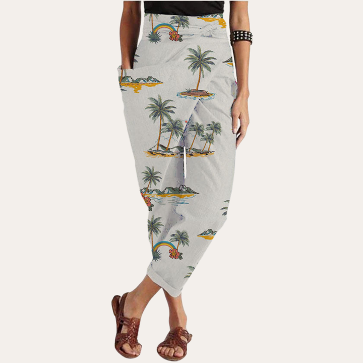Tropische Wickelhose Damen Leinen Baumwolle | Vestea