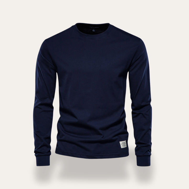Herren Langarmshirt Rundhals Basic Freizeit Stretch | Vestea