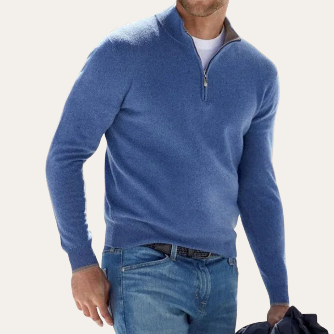 Herren Pullover mit Stehkragen und Halbreißverschluss | Vestea