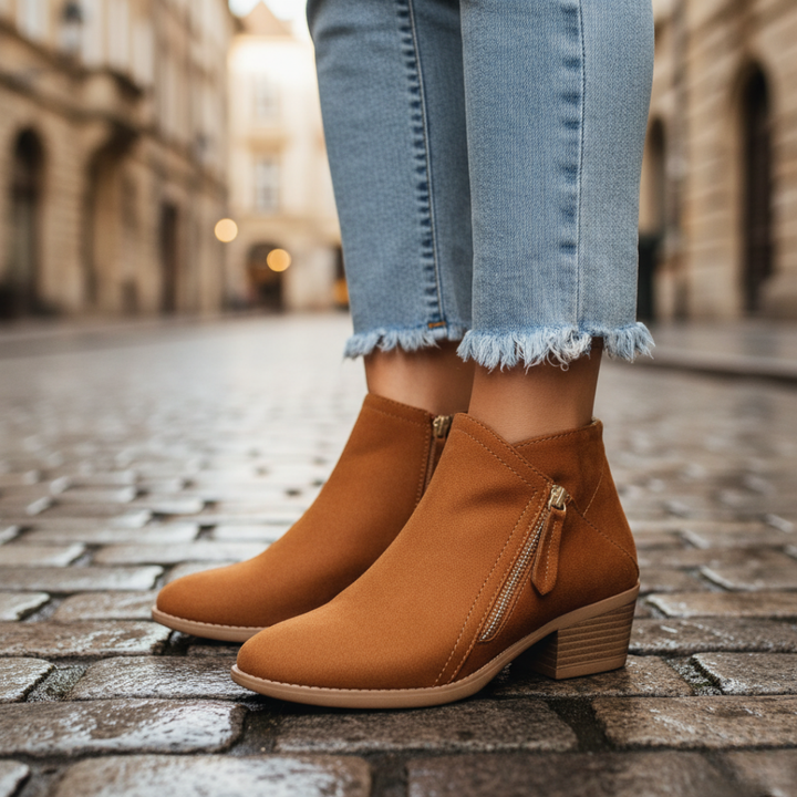 Orthopädische Damen Stiefeletten mit Absatz Kurzschaft Schuhe | Vestea