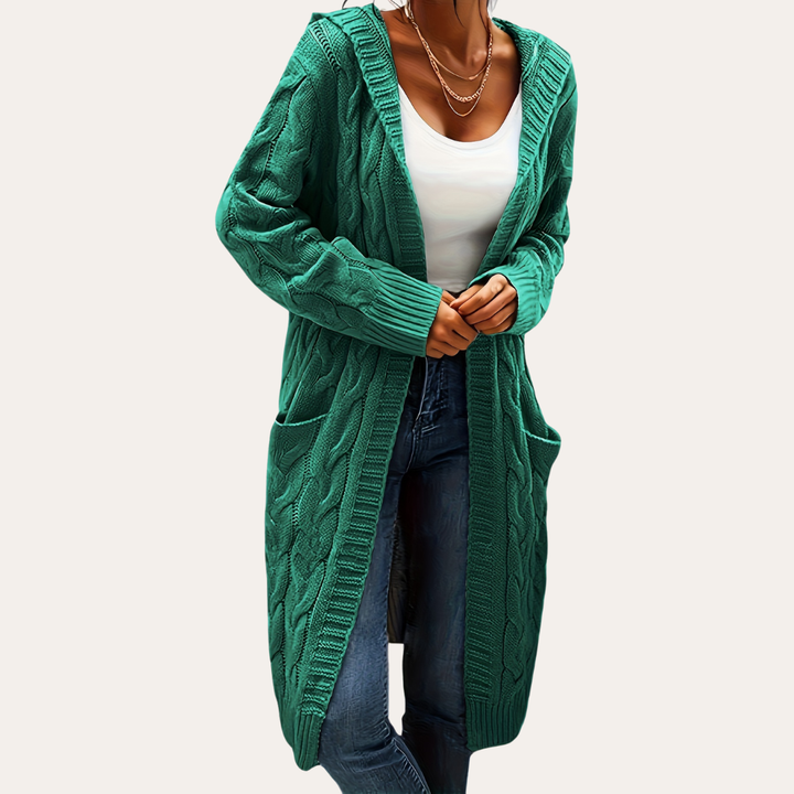 Damen Strickcardigan mit Kapuze und Taschen | Vestea
