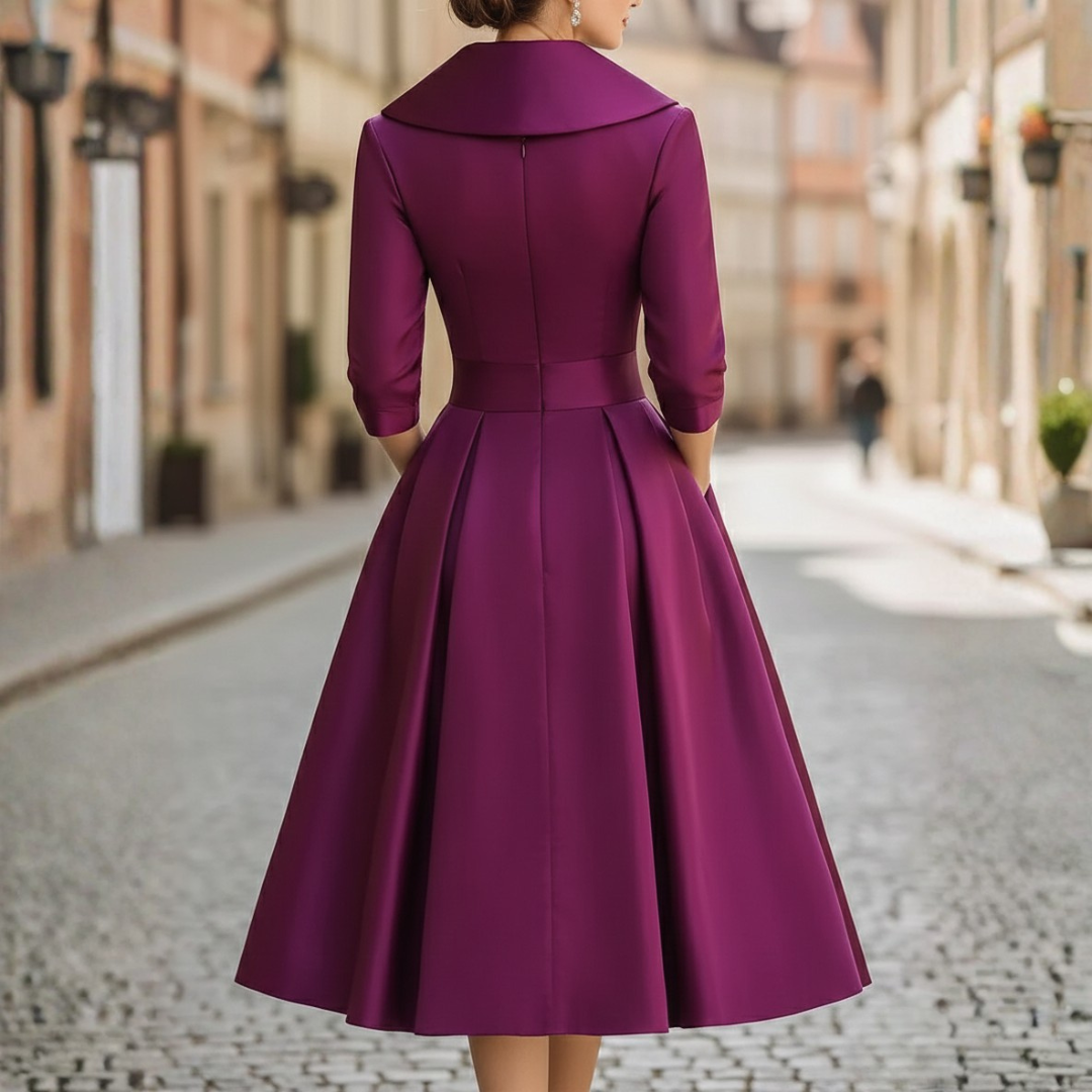 Satin Midi Dress A Line Wrap Front Three Quarter Sleeve Women