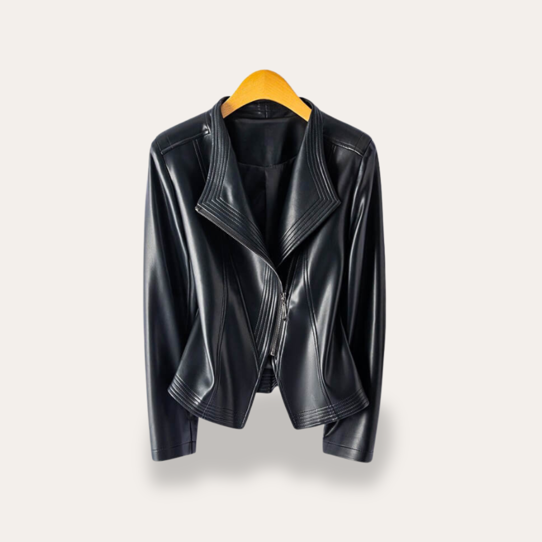 Damen Lederjacke mit Reißverschluss und Kragen | Vestea