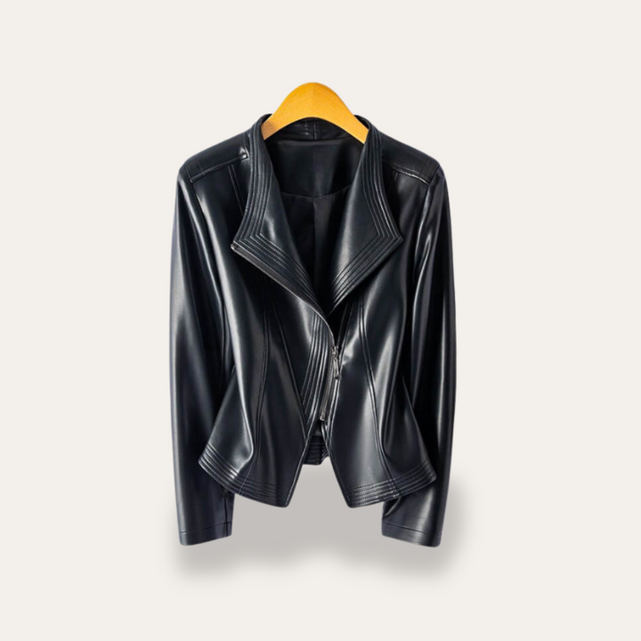 Damen Lederjacke mit Reißverschluss und Kragen | Vestea