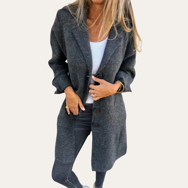 Damen Strickmantel Knielang mit Knöpfen Freizeit Herbstmantel | Vestea