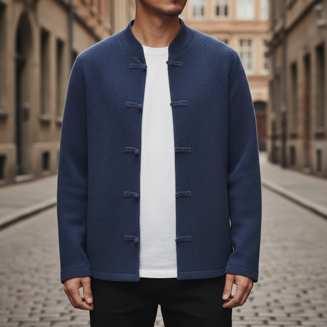 Herren Strickjacke mit Stehkragen und Knopfverschluss | Vestea