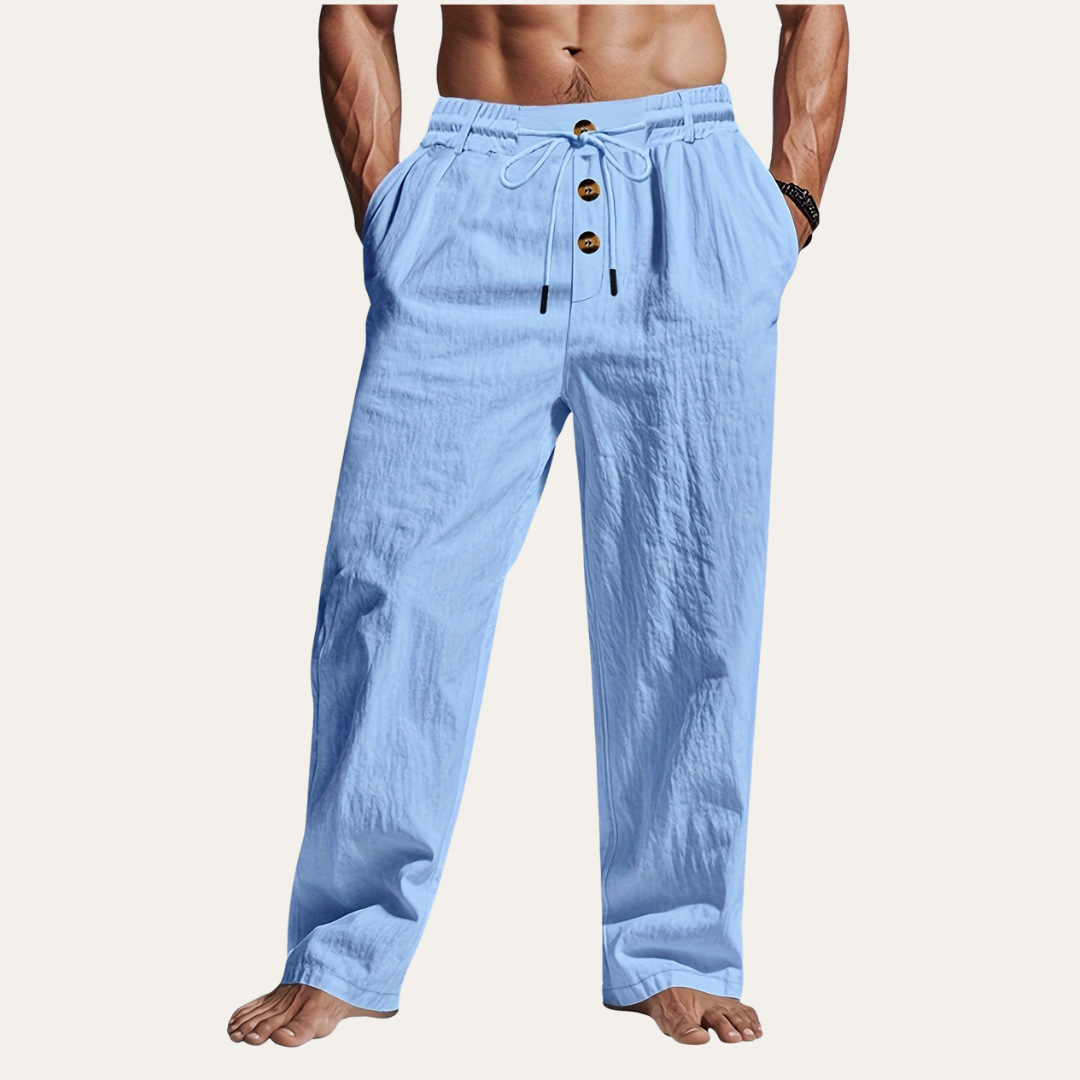 Herren Leinenhose mit Knöpfen, Atmungsaktive Sommerhose  | Vestea