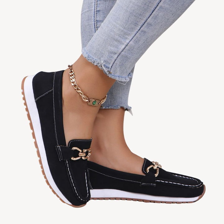 Damen Orthopädische Wildleder-Loafer mit Kette | Vestea