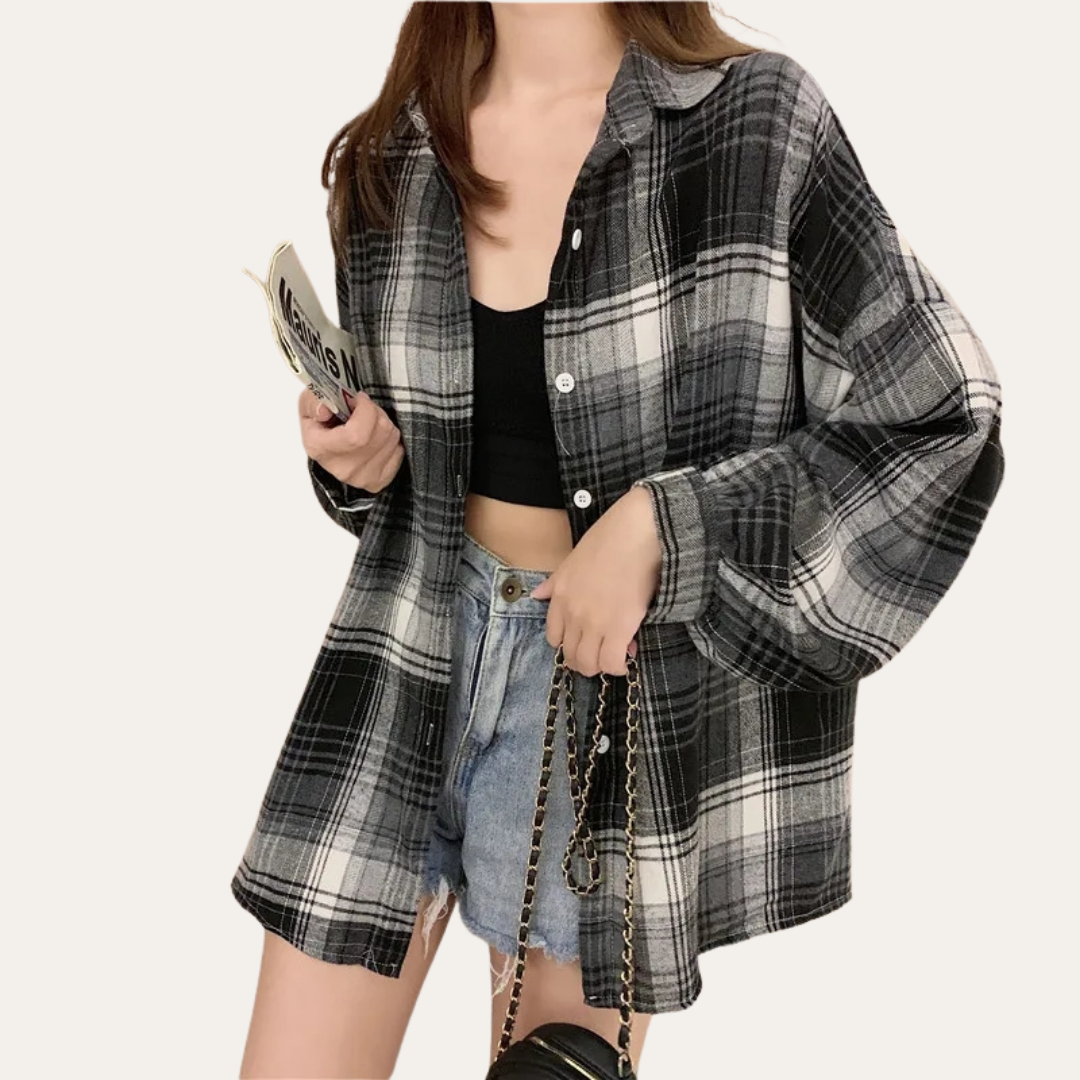 Damen Karobluse Langarm Oversized | Vestea