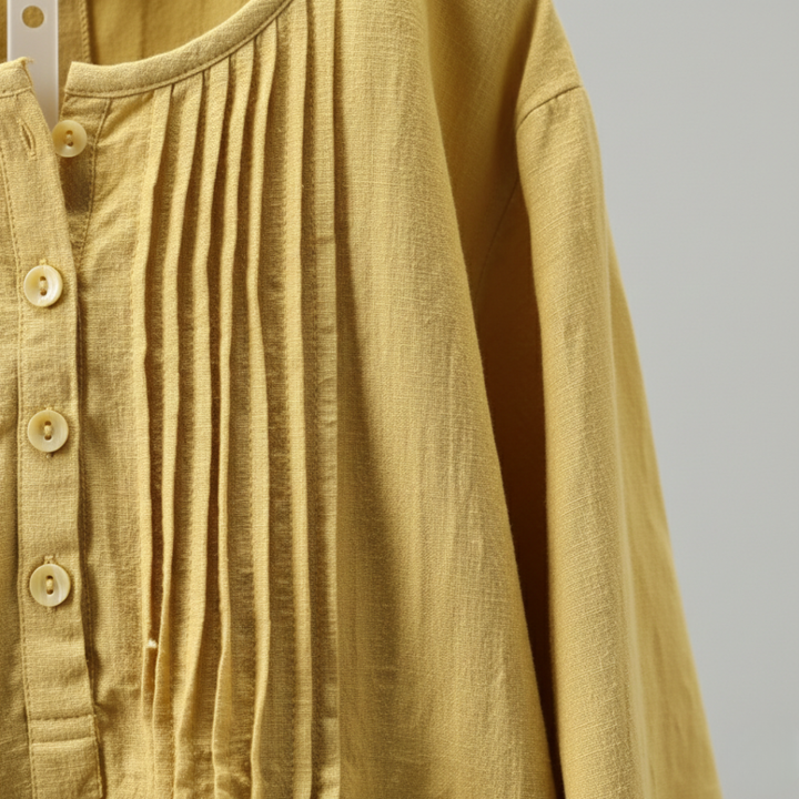 Blouse tunique à plis nervurés manches longues coupe décontractée femme