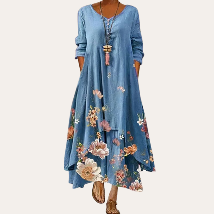 Blumenmuster Maxikleid Damen, Baumwolle | Vestea