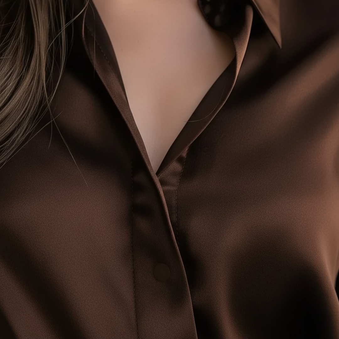 Damen Satin-Bluse Seiden-Optik Langarm mit Knopfleiste | Vestea