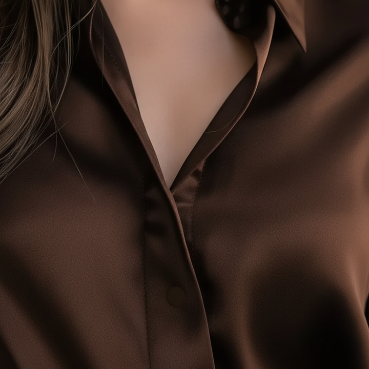 Damen Satin-Bluse Seiden-Optik Langarm mit Knopfleiste | Vestea