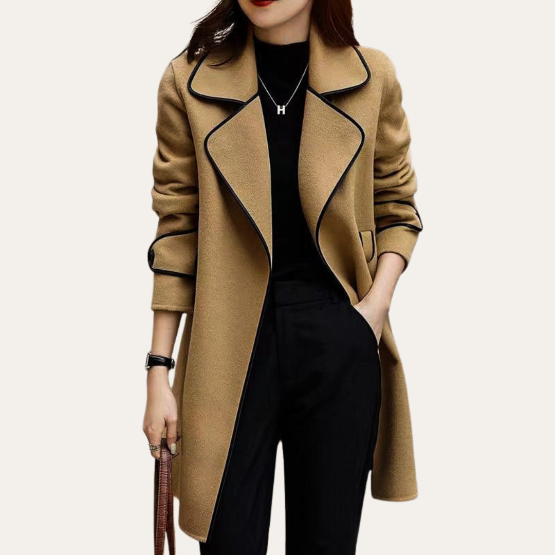 Damen Mantel Wollmischung Bicolor Gürtel | Vestea