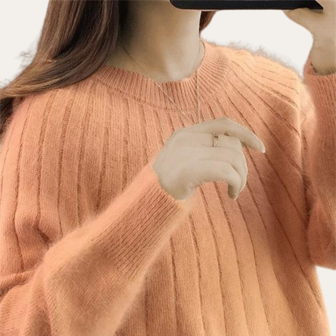 Damen Strickpullover Oversize Langarm Weich Acrylmischung Rundhals | Vestea