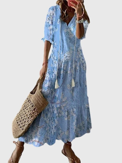 Robe femme en viscose à fleurs, sans manches, col en V, style bohème vintage