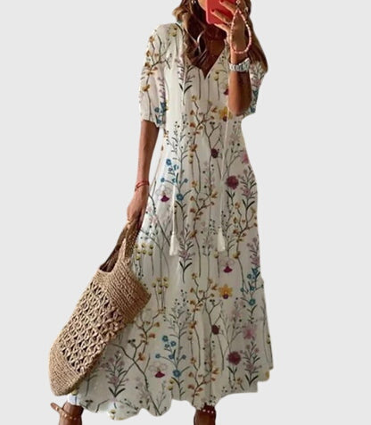 Robe femme en viscose à fleurs, sans manches, col en V, style bohème vintage