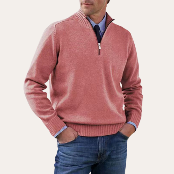 Herren Strickpullover mit Reißverschluss Stehkragen Baumwollmix Freizeitmode | Vestea