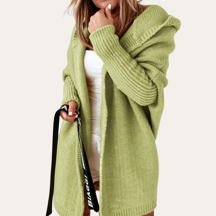 Damen Strick-Cardigan mit Kapuze aus Wollmischung | Vestea