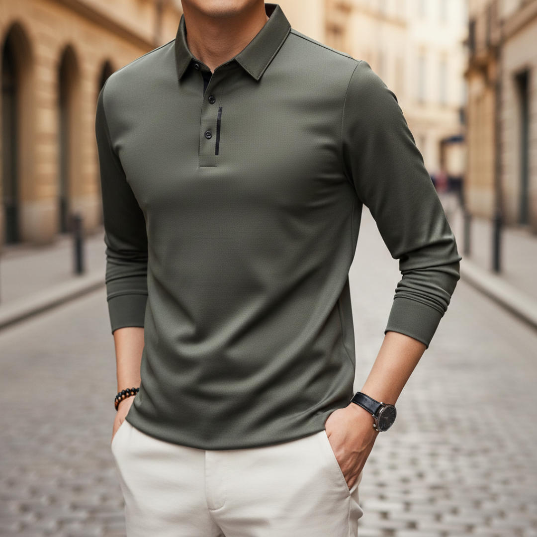 Camiseta de manga larga para hombre tipo polo de alto rendimiento