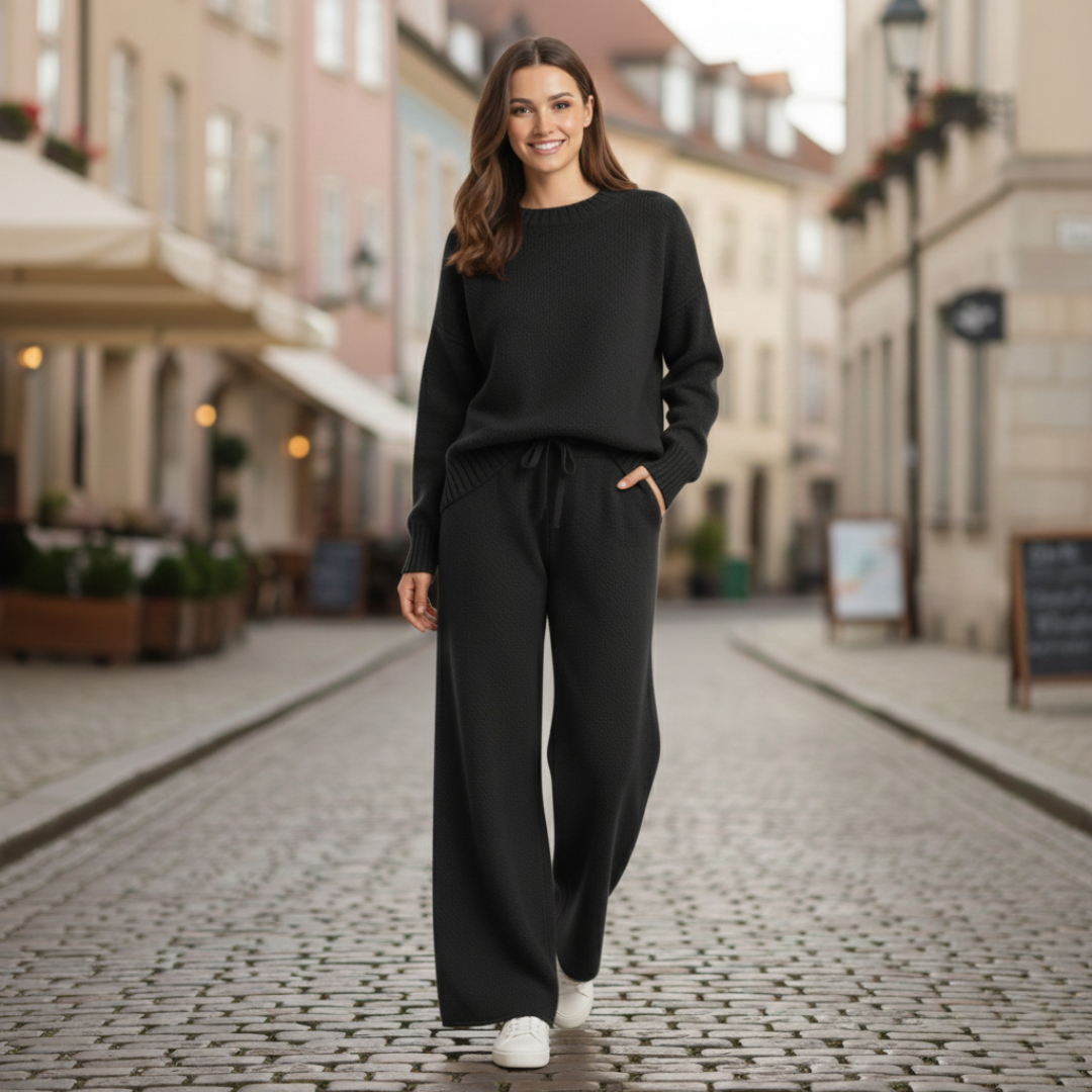 Damen-Set aus Pullover und Hose aus weichem Strickmaterial | Vestea