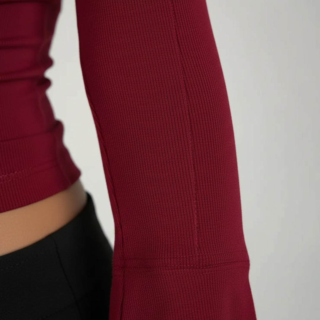 Damen Spitzen V-Ausschnitt Langarm Stretch Top | Vestea