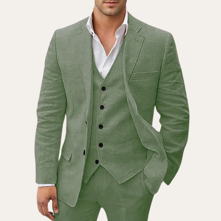 Herren Sommer Anzug 3-teilig Leinen Look Slim Fit Festlich | Vestea