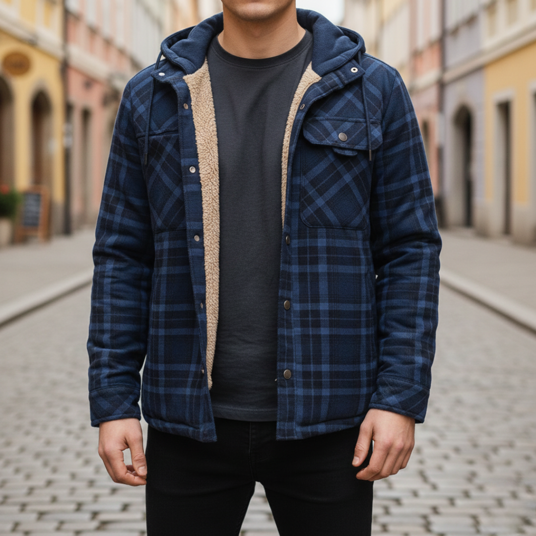 Herren-Flanelljacke mit Karomuster und Kapuze | Vestea