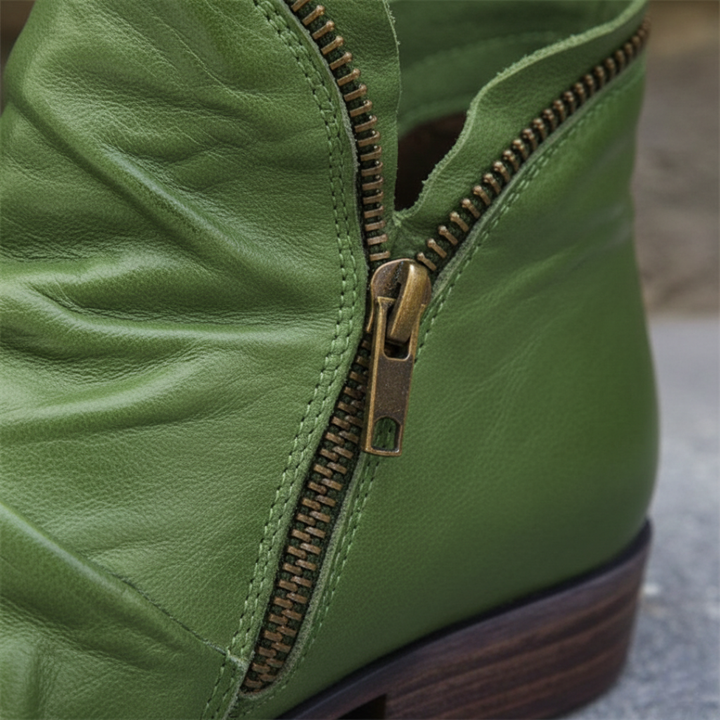 Women Orthopedic Faux Leather Double Zipper Ruched Ankle Boots