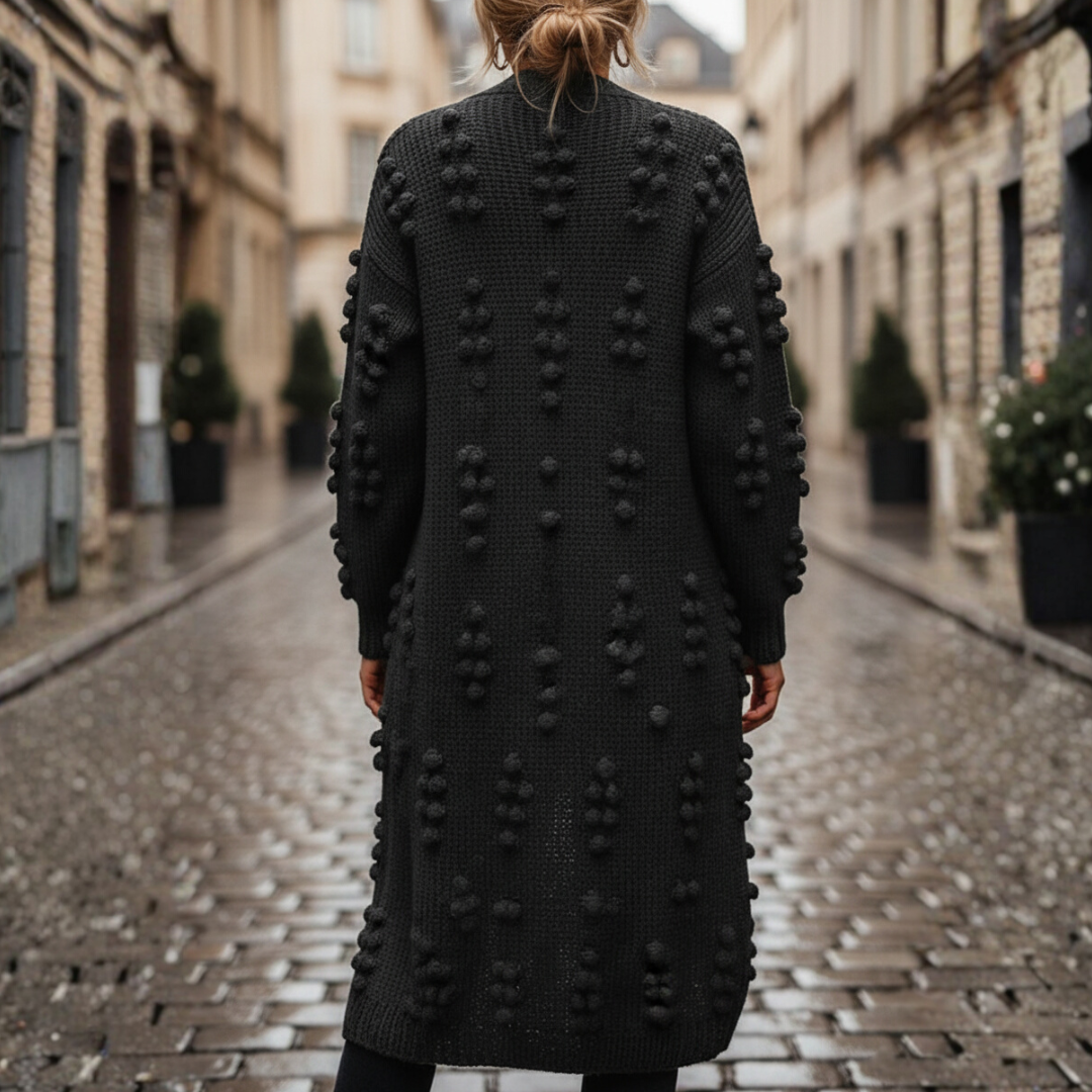 Damen Lange Grobstrick-Strickjacke mit Zopfmuster | Vestea