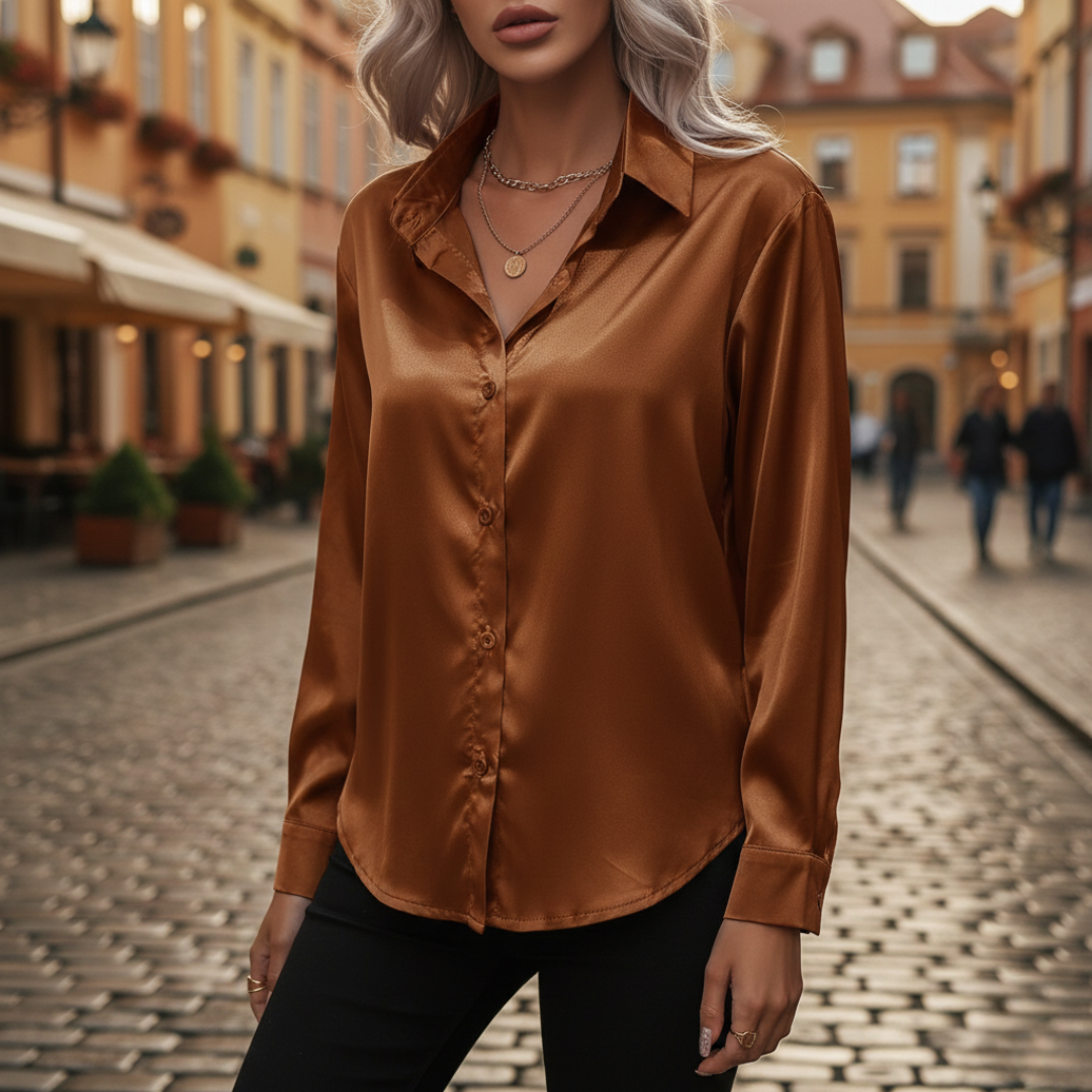 Damen Satin Bluse Langarm | Vestea