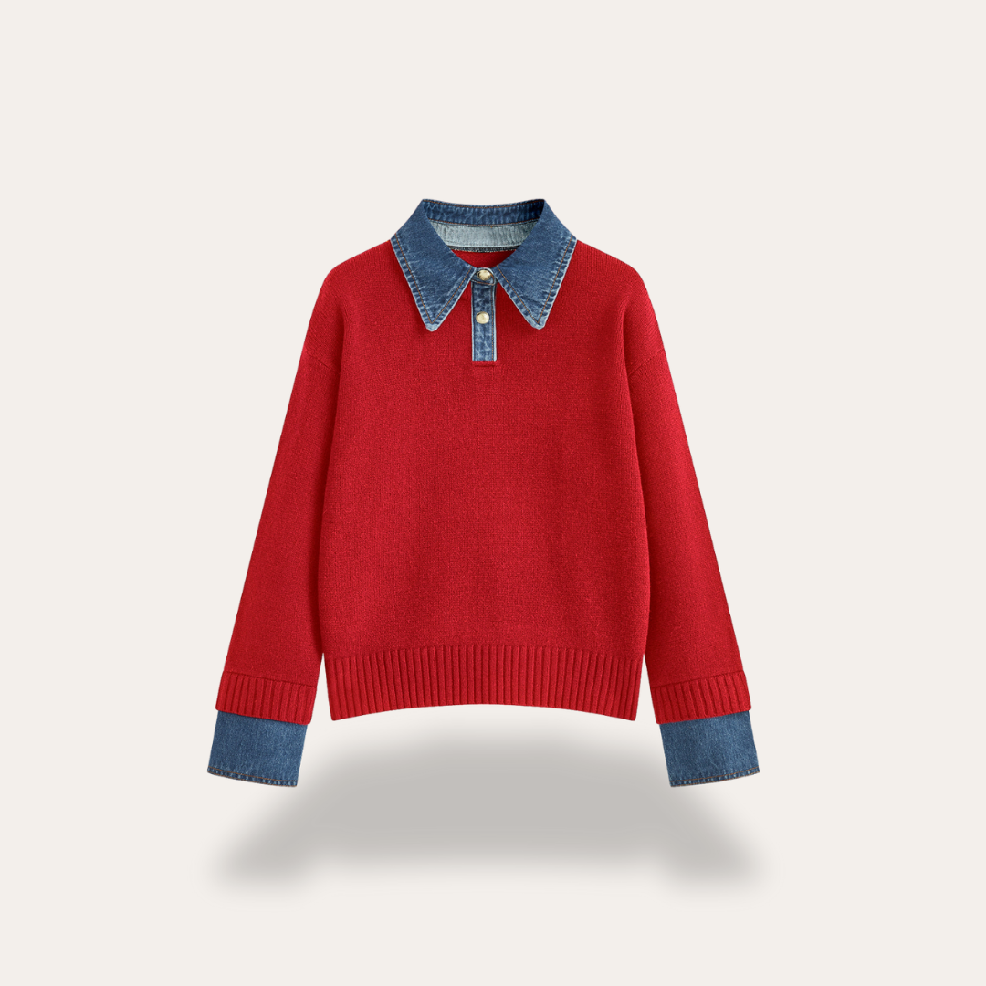 Damen Strickpullover mit Jeanskragen Langarm | Vestea