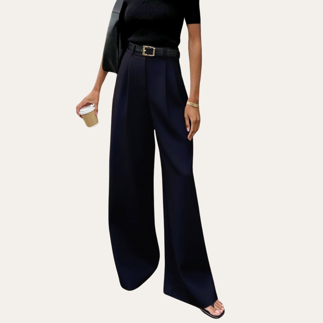 Damen Hose High Waist Weites Bein Elegant Anzugstil | Vestea