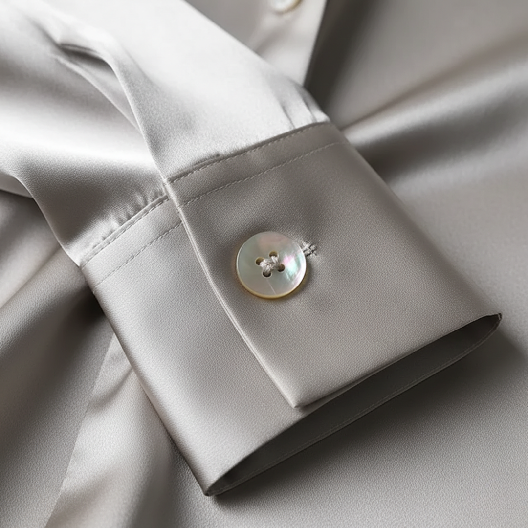 Women Satin Button Down Long Blouse