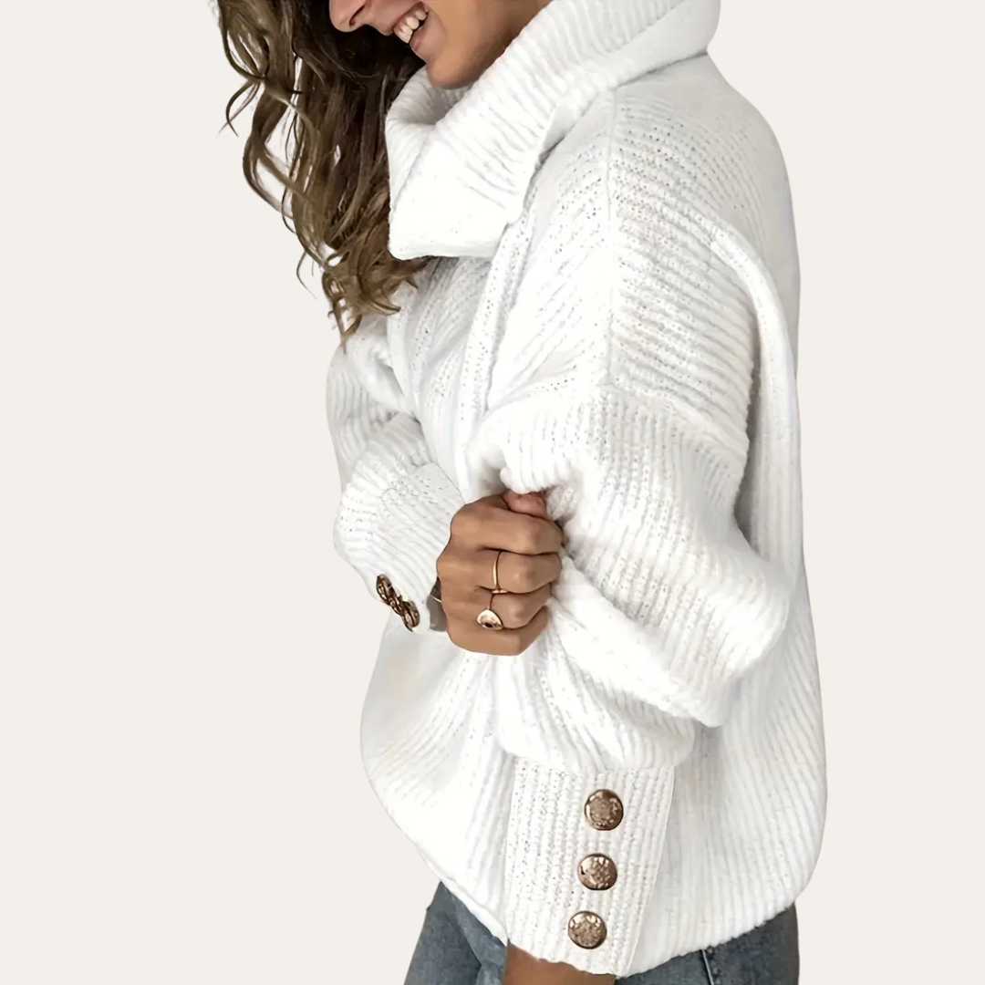 Damen Rollkragen Strickpullover mit Knöpfen | Vestea